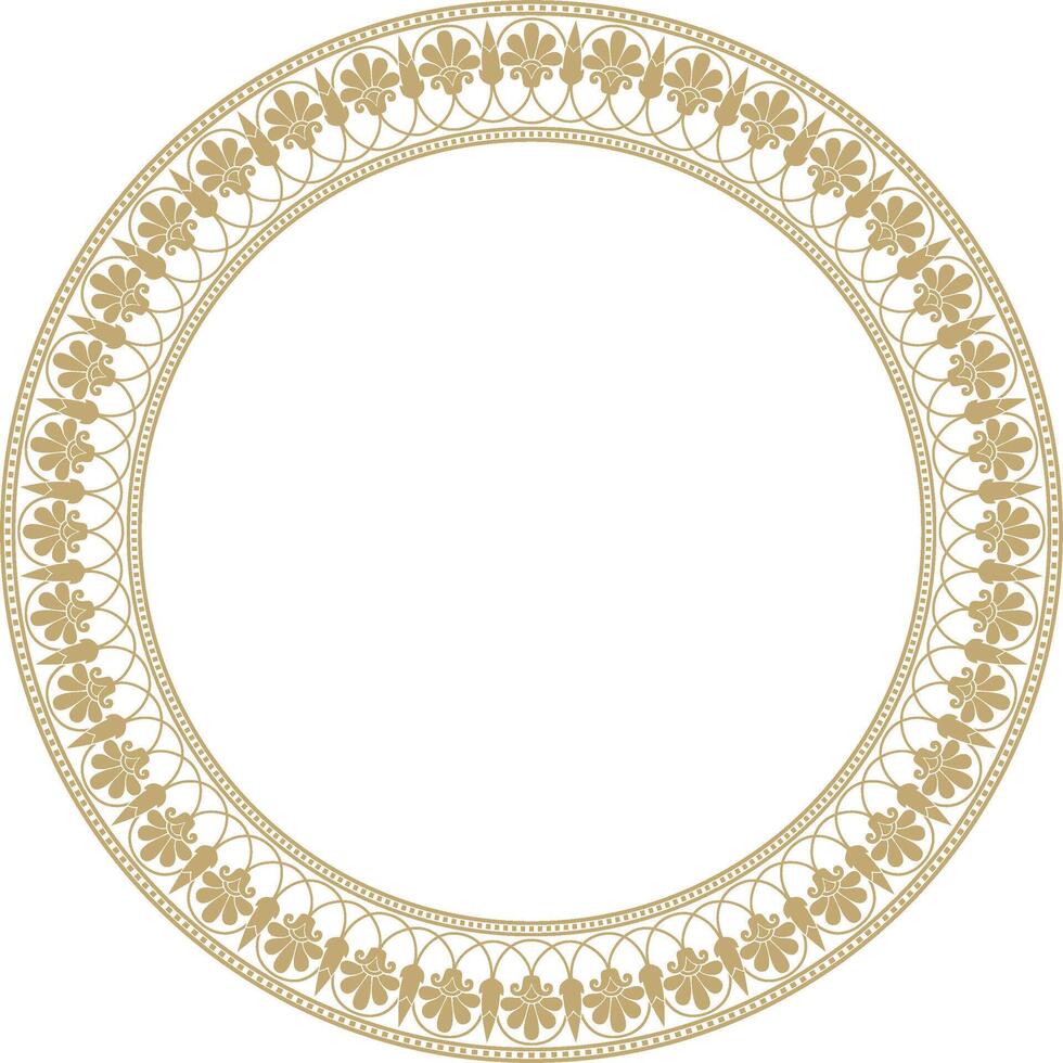 gold round classic Greek meander ornament. Pattern, circle of Ancient Greece. Border, frame, ring of the Roman Empire. vector