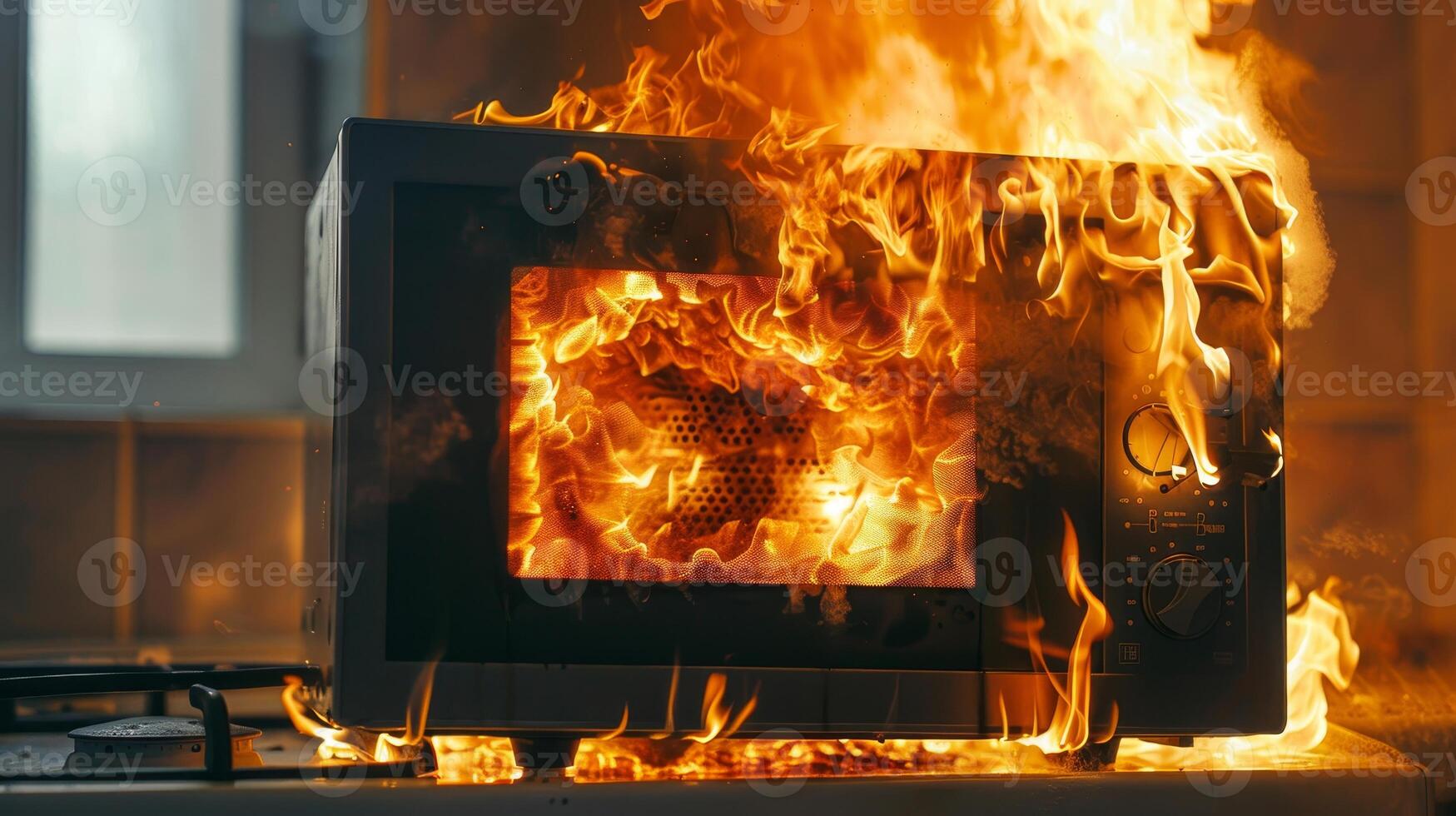 Microwave oven burns due to breakdown or short circuit leading to potential damage photo
