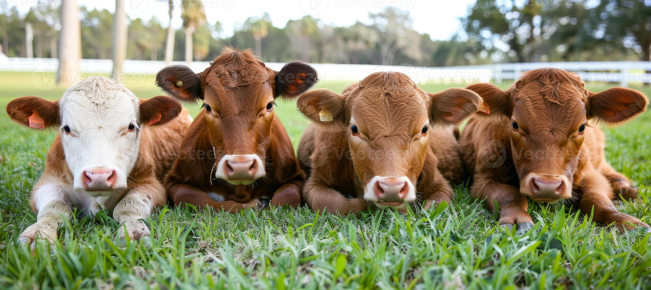 Cows leisurely resting under the comforting shade of majestic oak trees on a peaceful day photo