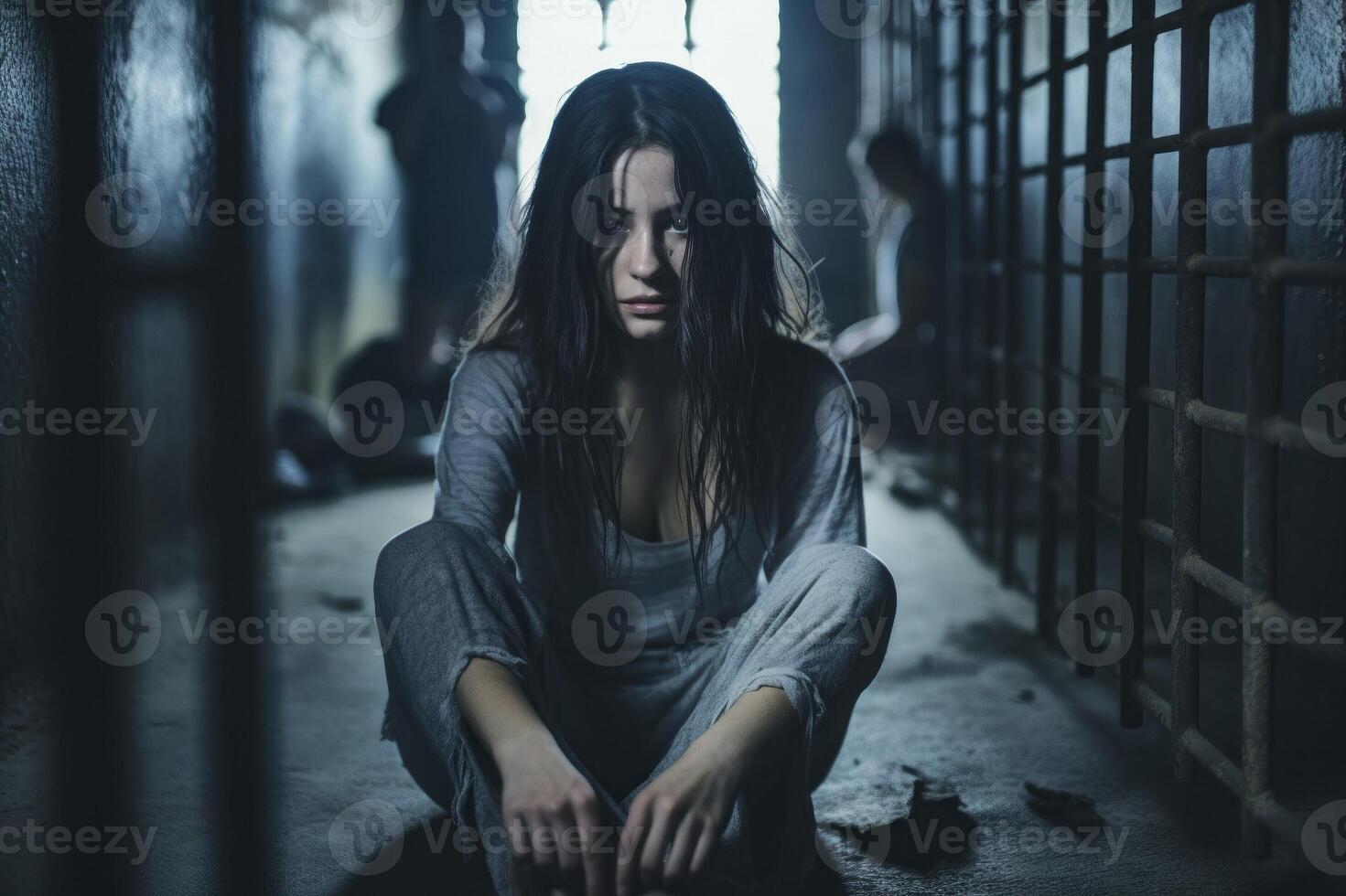 Compelling photo depicting a girl in a prison with an open door symbolizing her captivity to a smartphone and the brain numbing effects of social media