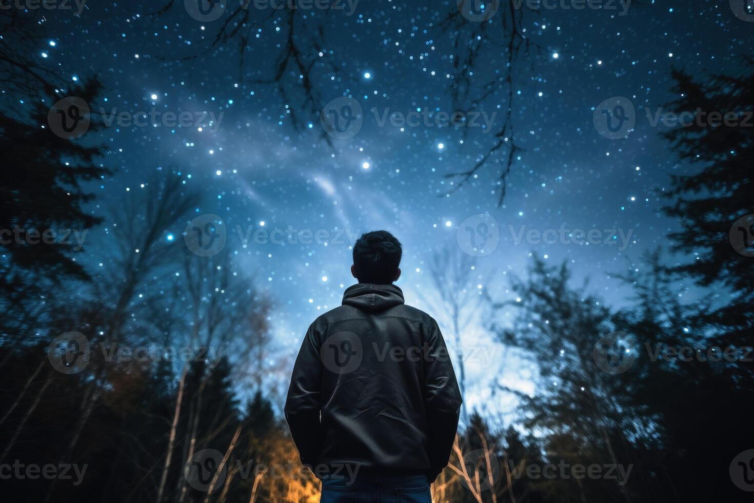 An man thinking about the vastness of the universe. photo