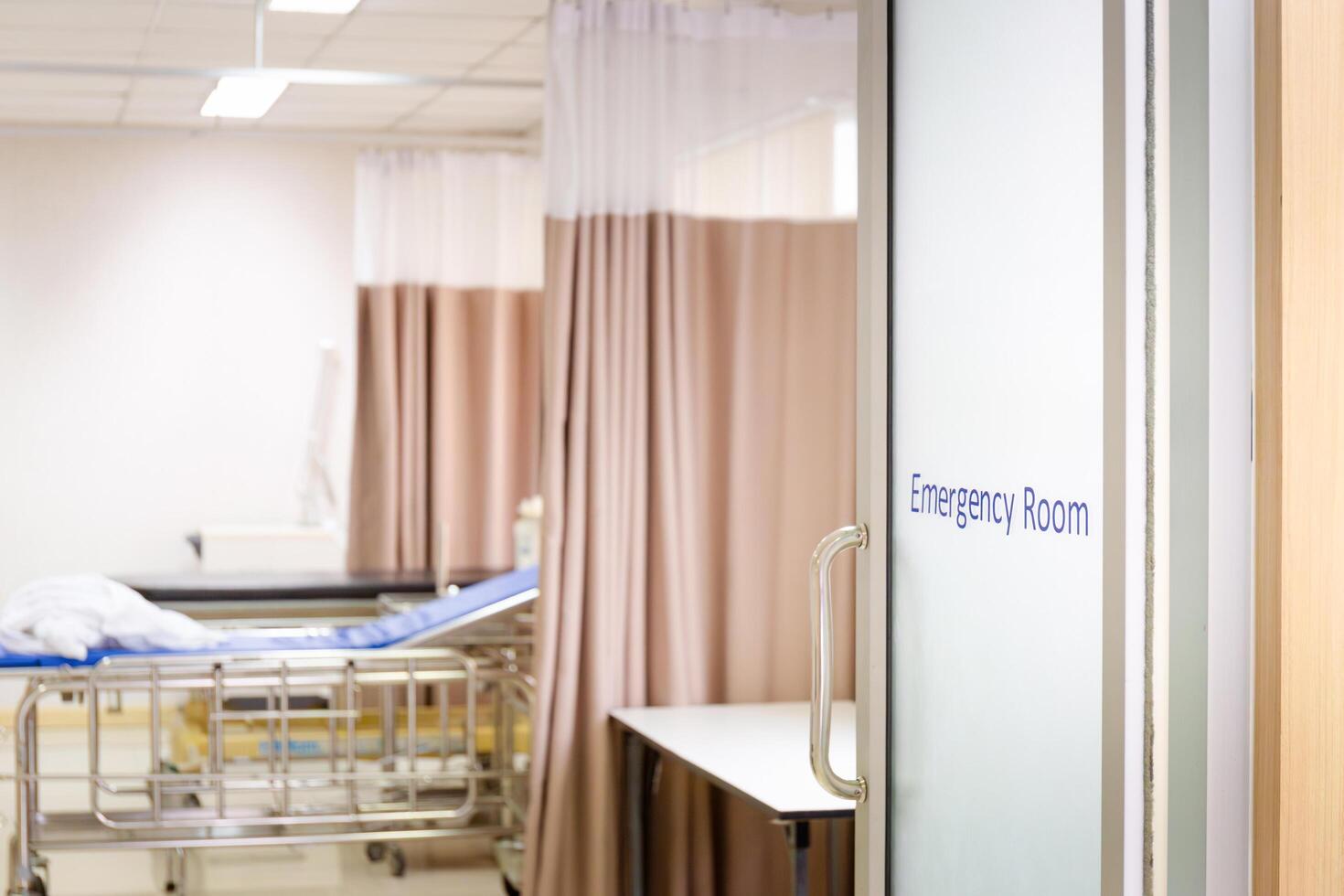 Focus on the door of an emergency room in the hospital photo