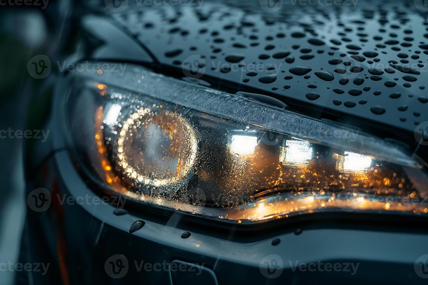 Droplets of water on the car's headlights photo