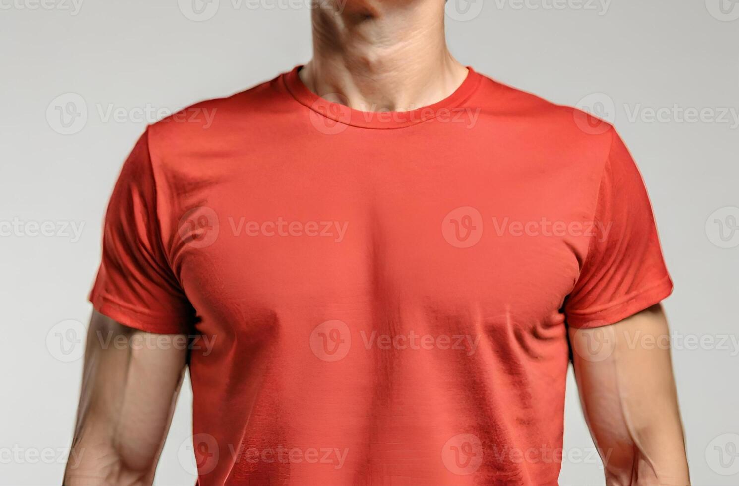 A Man Wearing Red Blank T Shirt photo