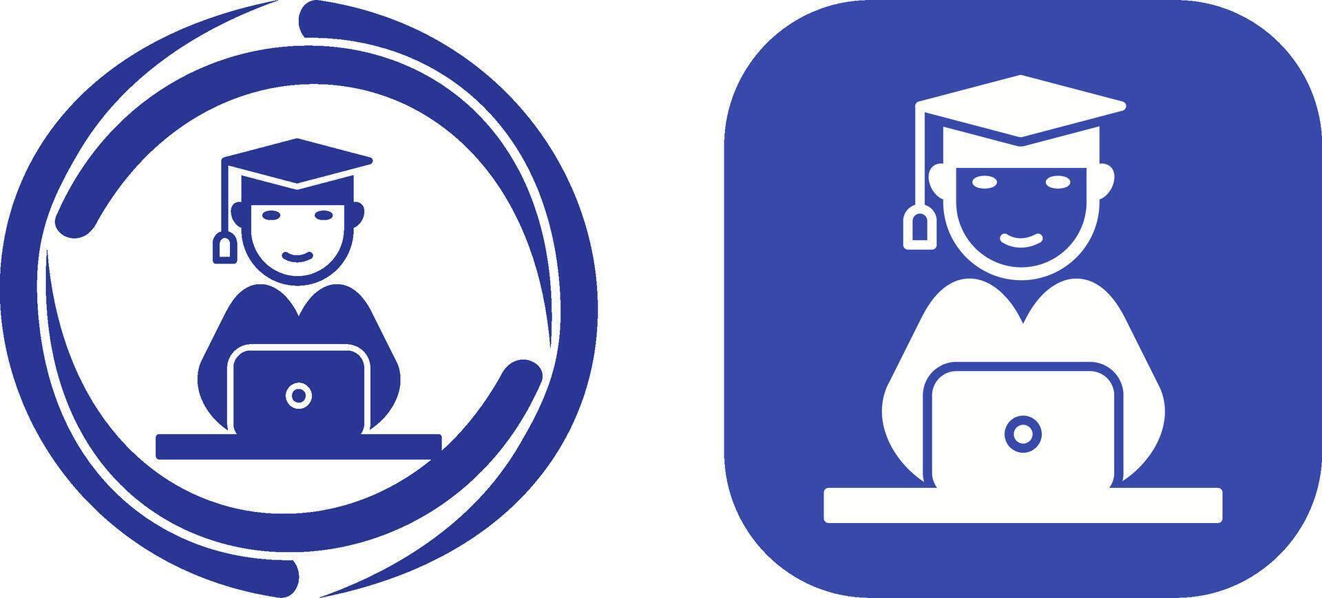 Unique Studying on Laptop Icon Design vector