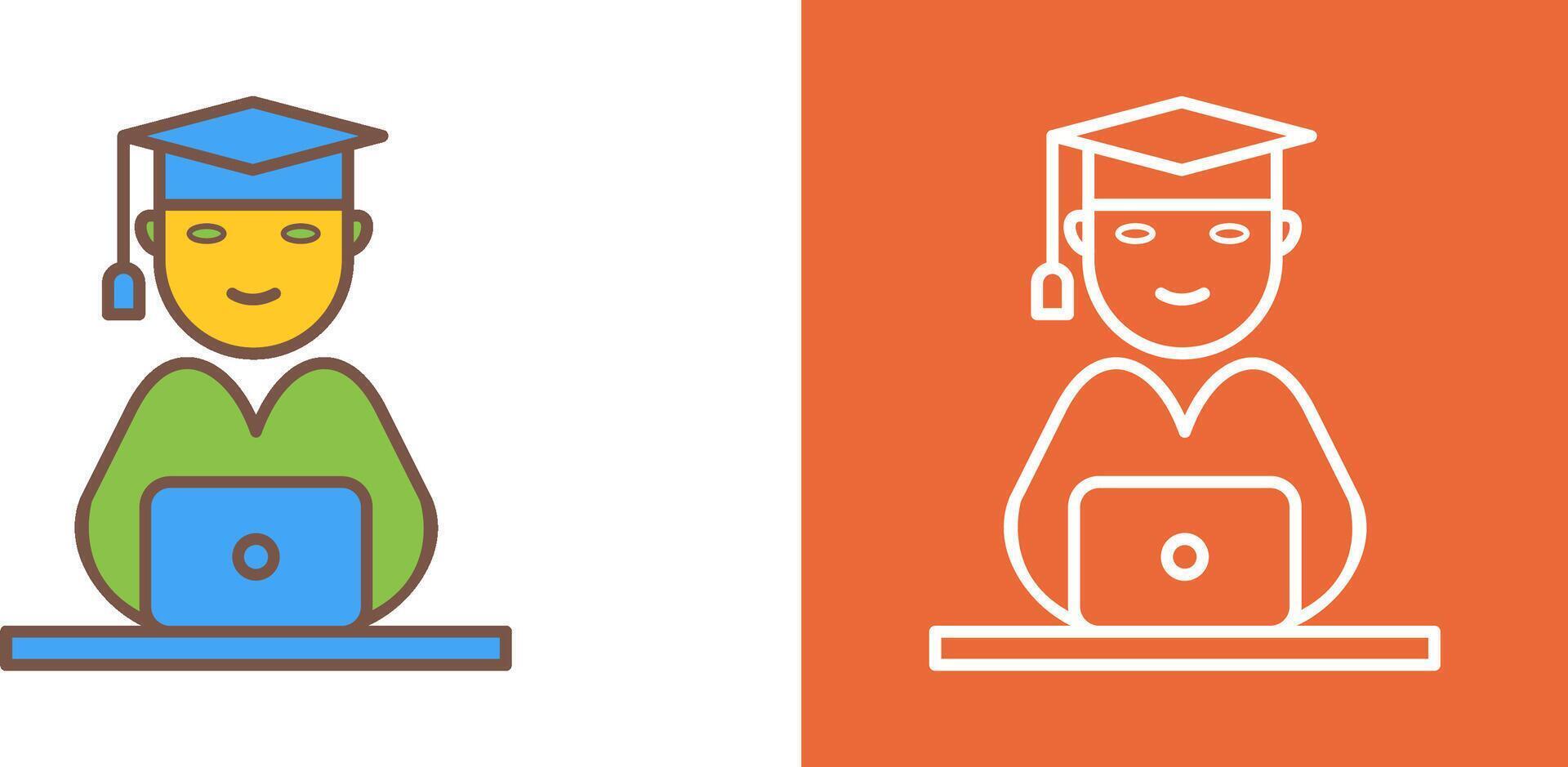 Unique Studying on Laptop Icon Design vector