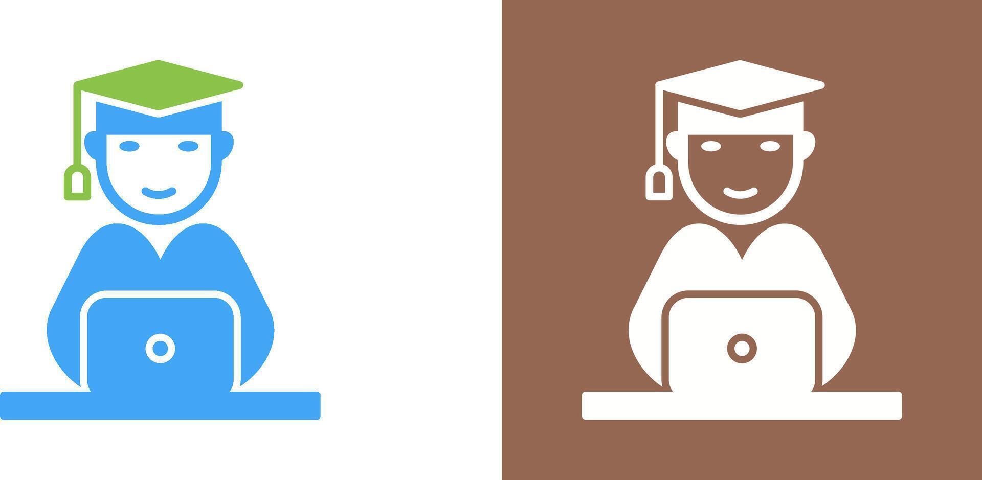 Unique Studying on Laptop Icon Design vector