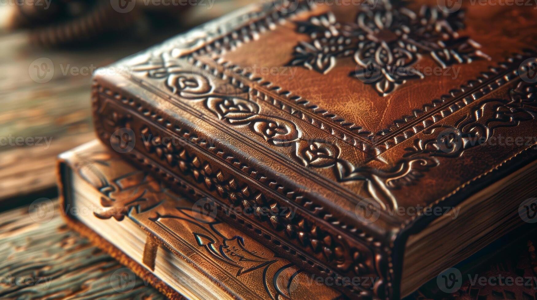 A leather journal with intricate designs engraved on its cover a reflection of the quiet moments its owner spent crafting it photo