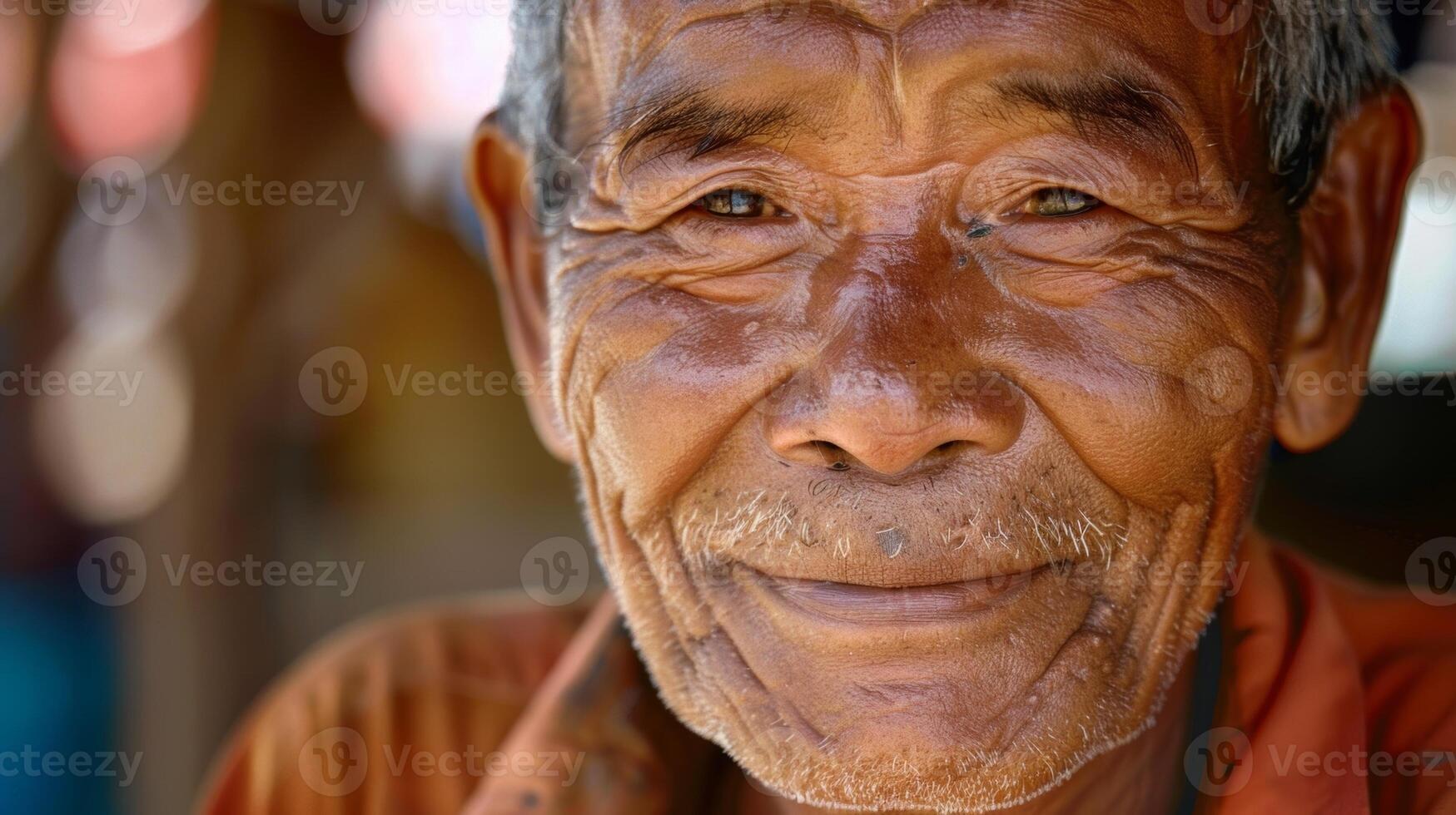 A faint smile adorns the mans face a sign of contentment and inner peace photo
