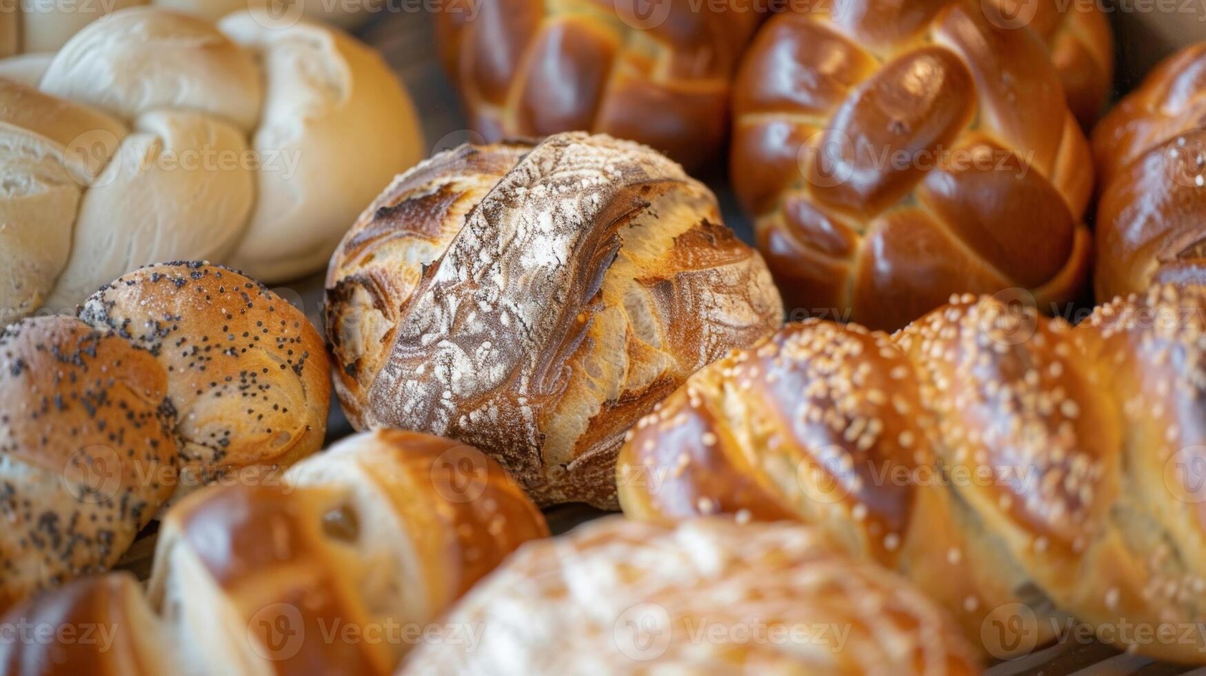 A beautiful display of different types of artisan bread ranging from