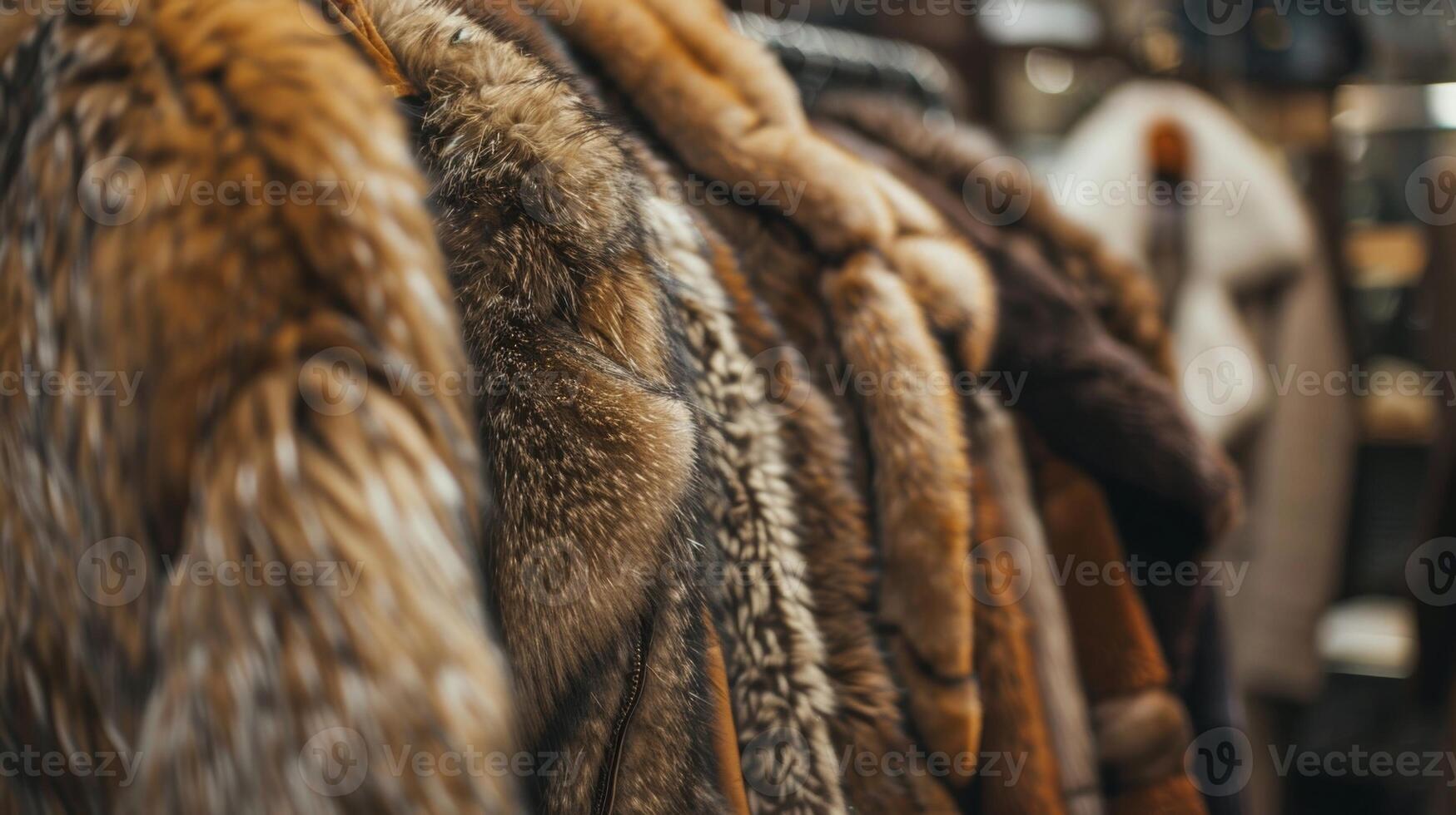 A vintage fur coat with a gl and timeless appeal rests on the rack of outerwear making a bold statement and costing only a fraction of its original price photo