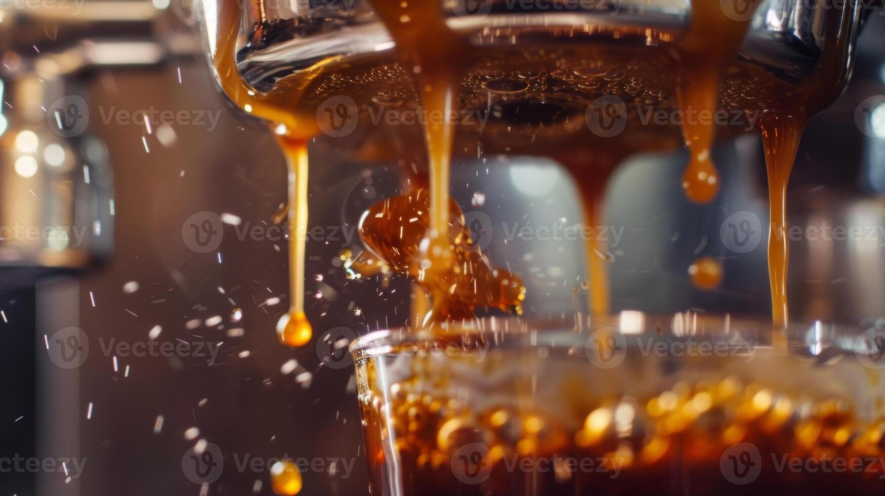 A shot of a coffee machine dripping rich dark coffee into a glass carafe photo