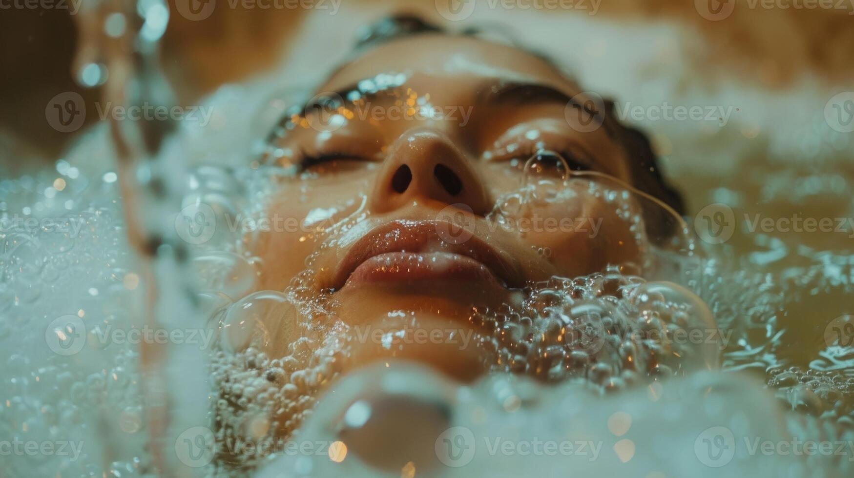 The person lets out a contented sigh fully immersed in the blissful experience of a luxurious bath time photo