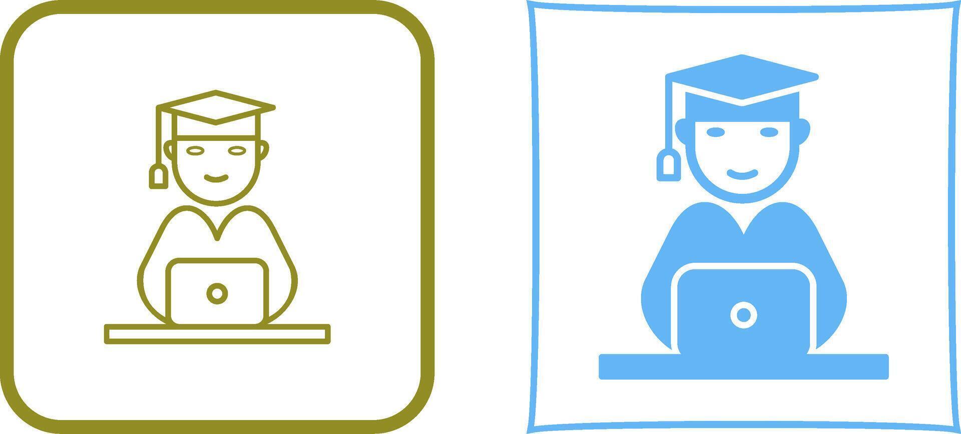 Unique Studying on Laptop Icon Design vector