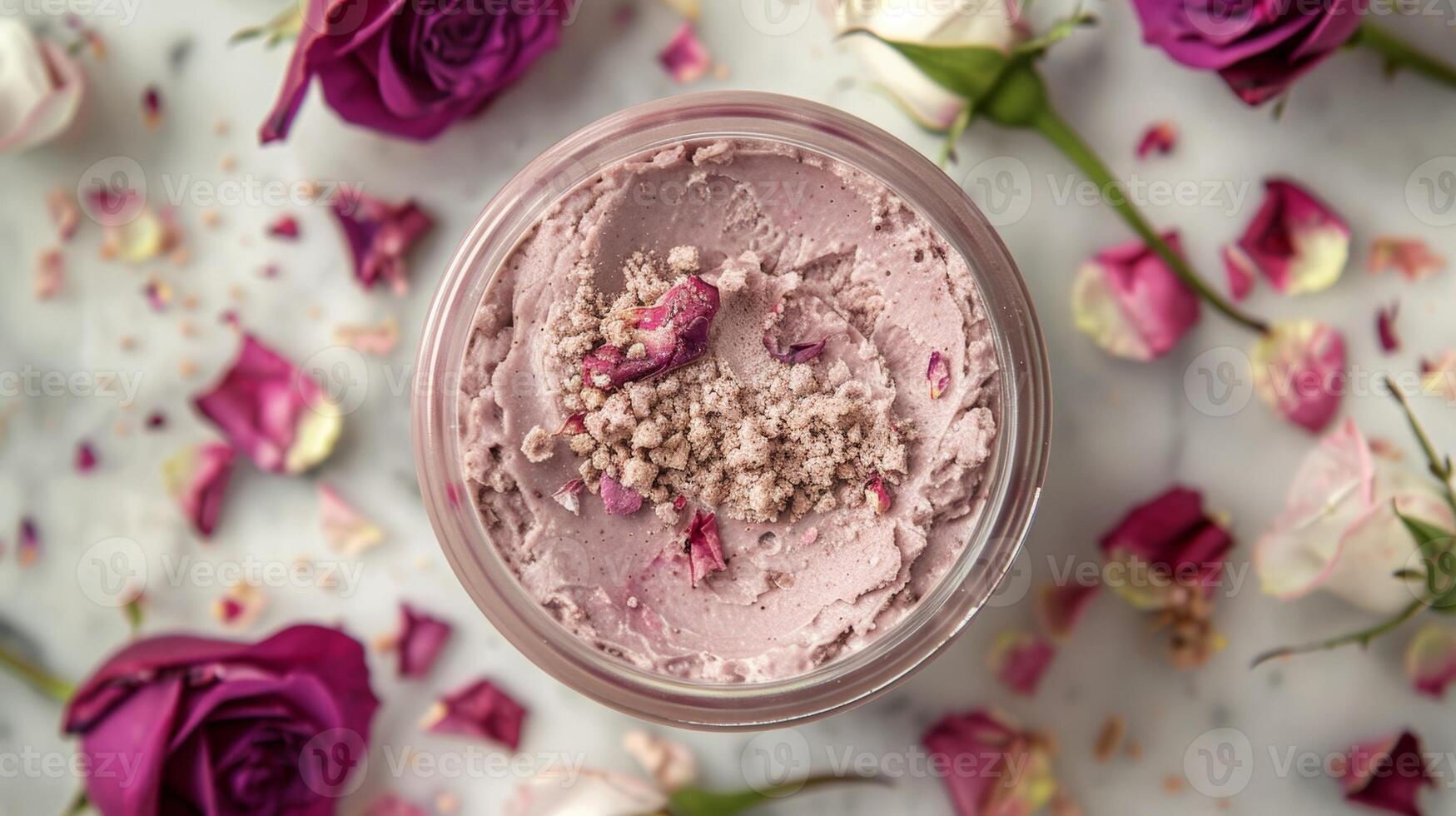 A jar of rejuvenating facial mask made with crushed rose petals French clay and organic aloe vera is a staple in any luxurious selfcare routine photo