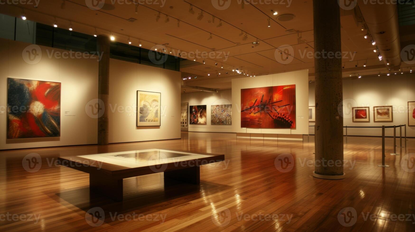 A private tour taking place after hours with only the gallerys soft lighting and the art on display illuminating the space photo