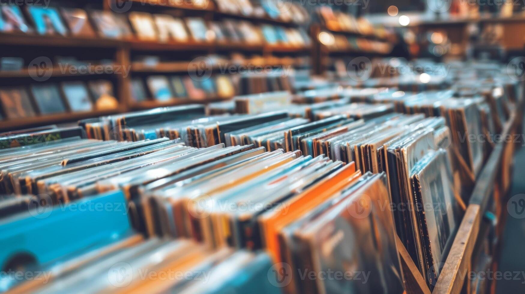 A record store display with rows upon rows of vintage vinyl records inviting customers to come and discover the magic of og music photo