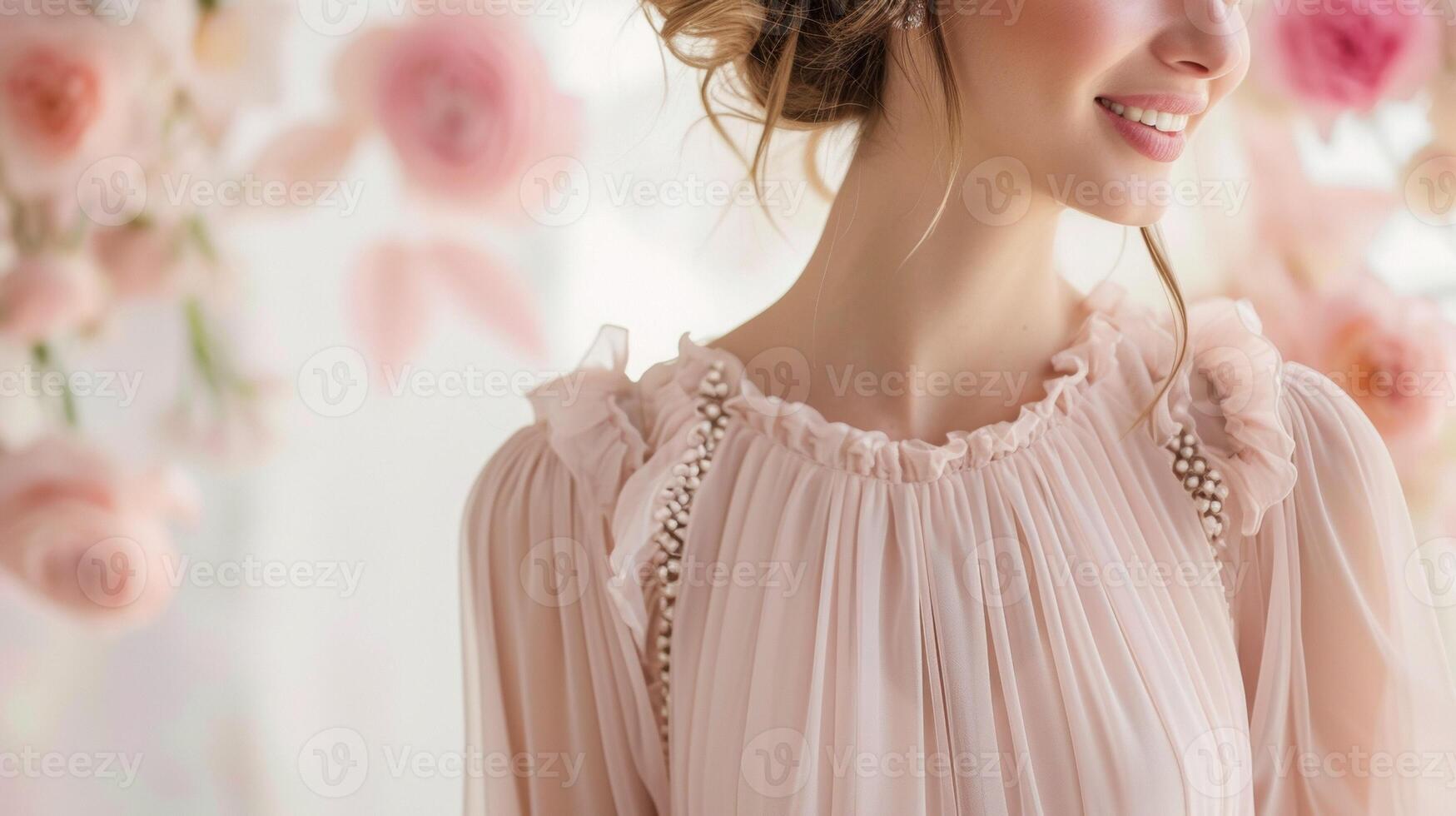 A flowy dress with out details on the neckline and sleeves giving a hint of allure to a feminine and romantic ensemble photo