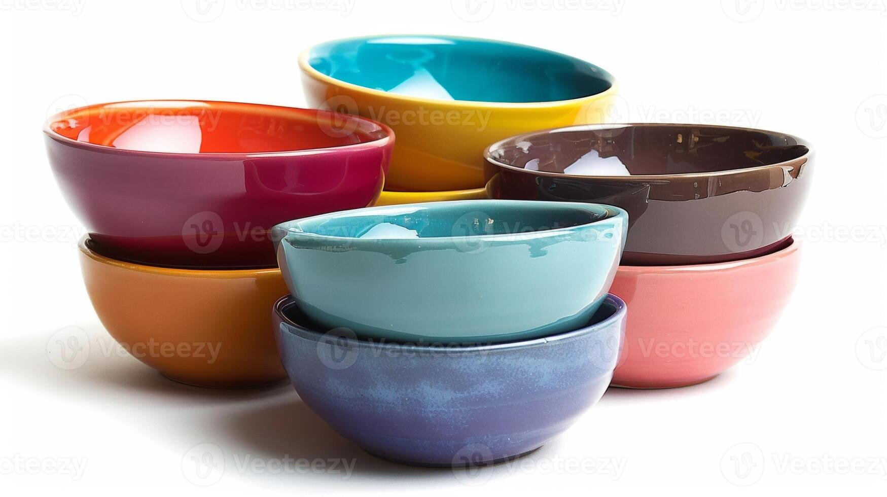 A set of vibrant ceramic bowls perfect for serving a colorful salad or storing leftovers in the fridge photo