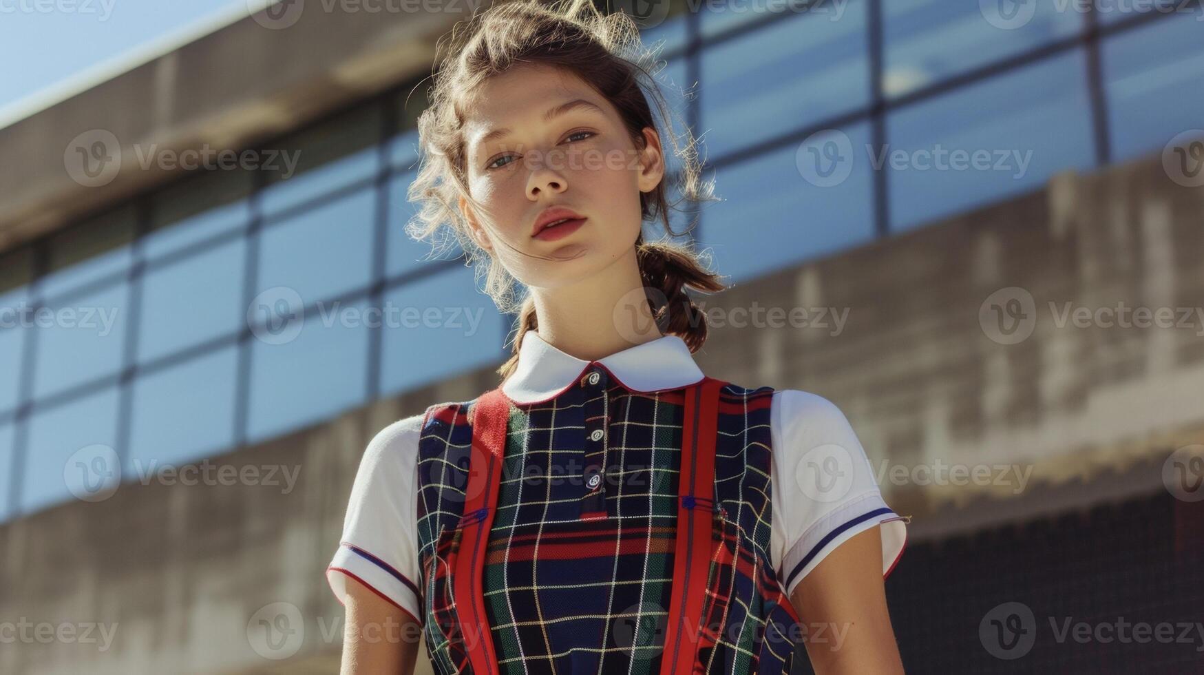 A preppy polo dress in a bold plaid pattern reminiscent of prep school uniforms from the 90s photo