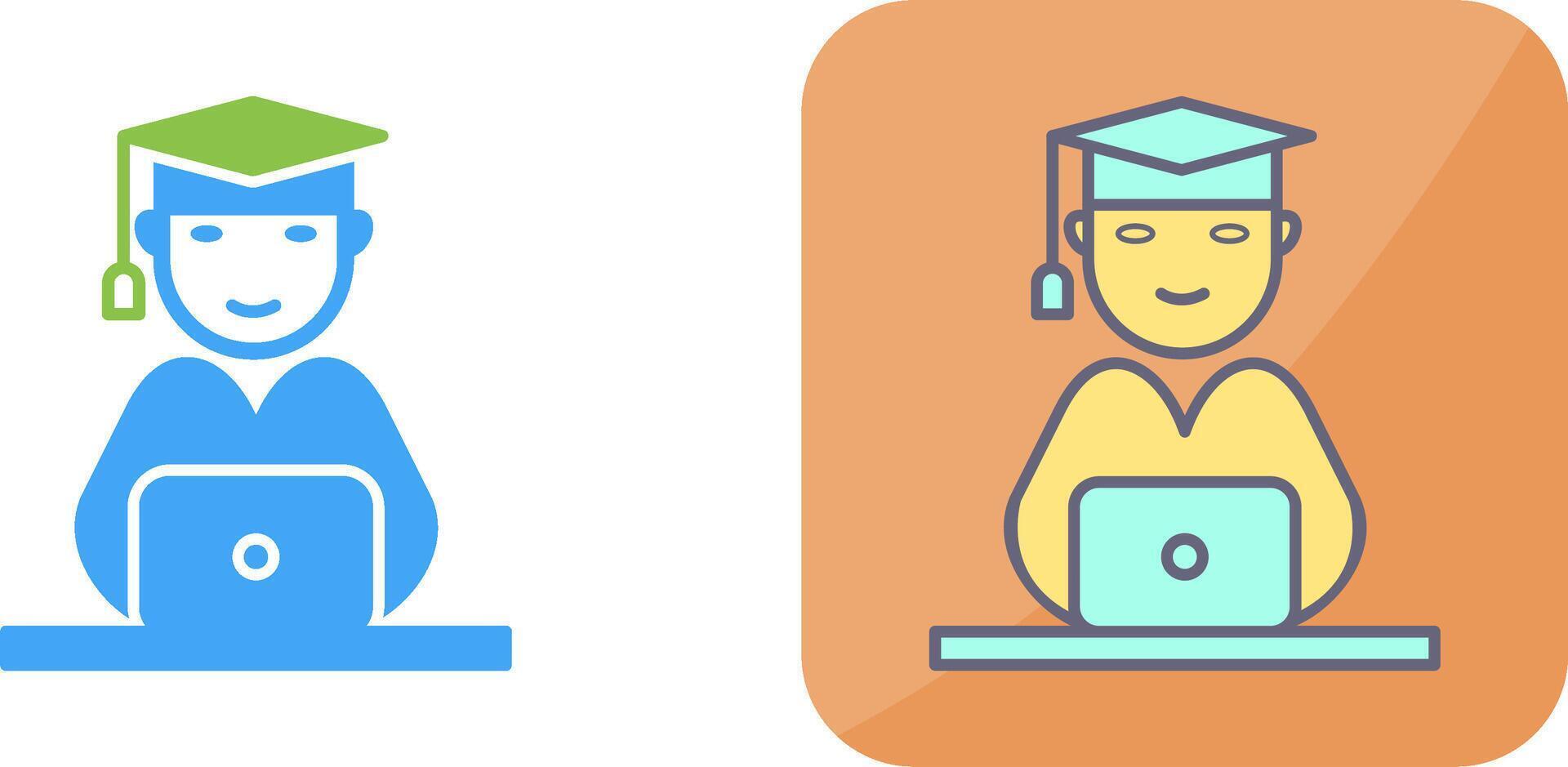Unique Studying on Laptop Icon Design vector