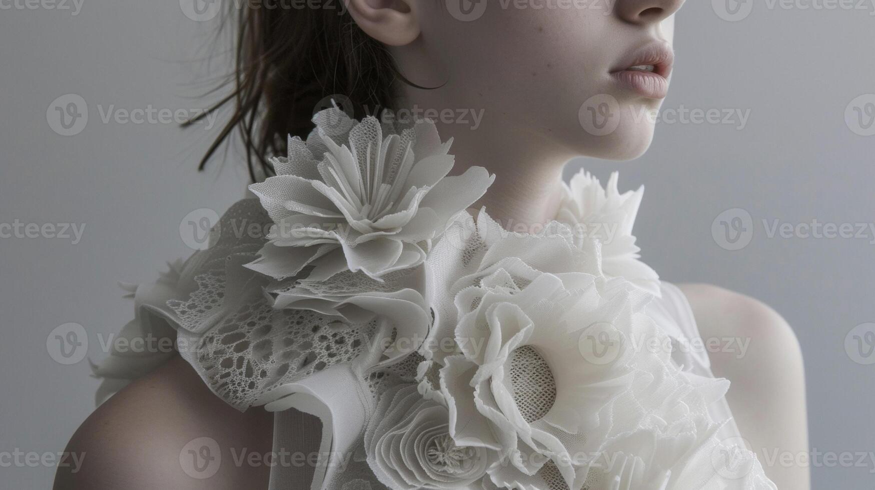Blurring the lines between technology and nature this 3D printed top is made with a material that mimics the textures of plants and flowers creating a captivating and uniqu photo