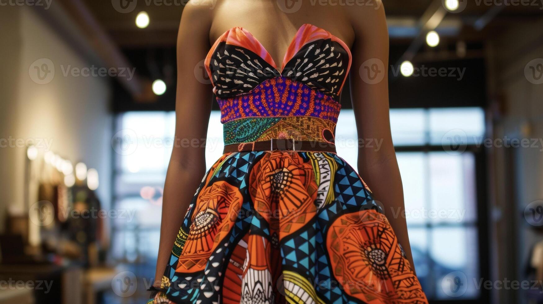Make a bold statement with this dress featuring a 3D printed bodice and a traditional African print fabric skirt photo
