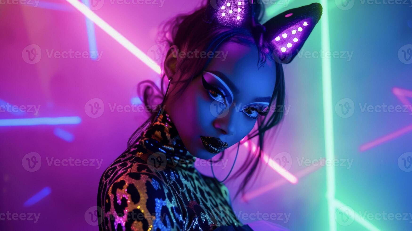 Wild Child Embrace your wild side with this rave look. A leopard print bodysuit and tulle skirt create a bold statement while LED cat ear headbands and a pack keep the outfi photo
