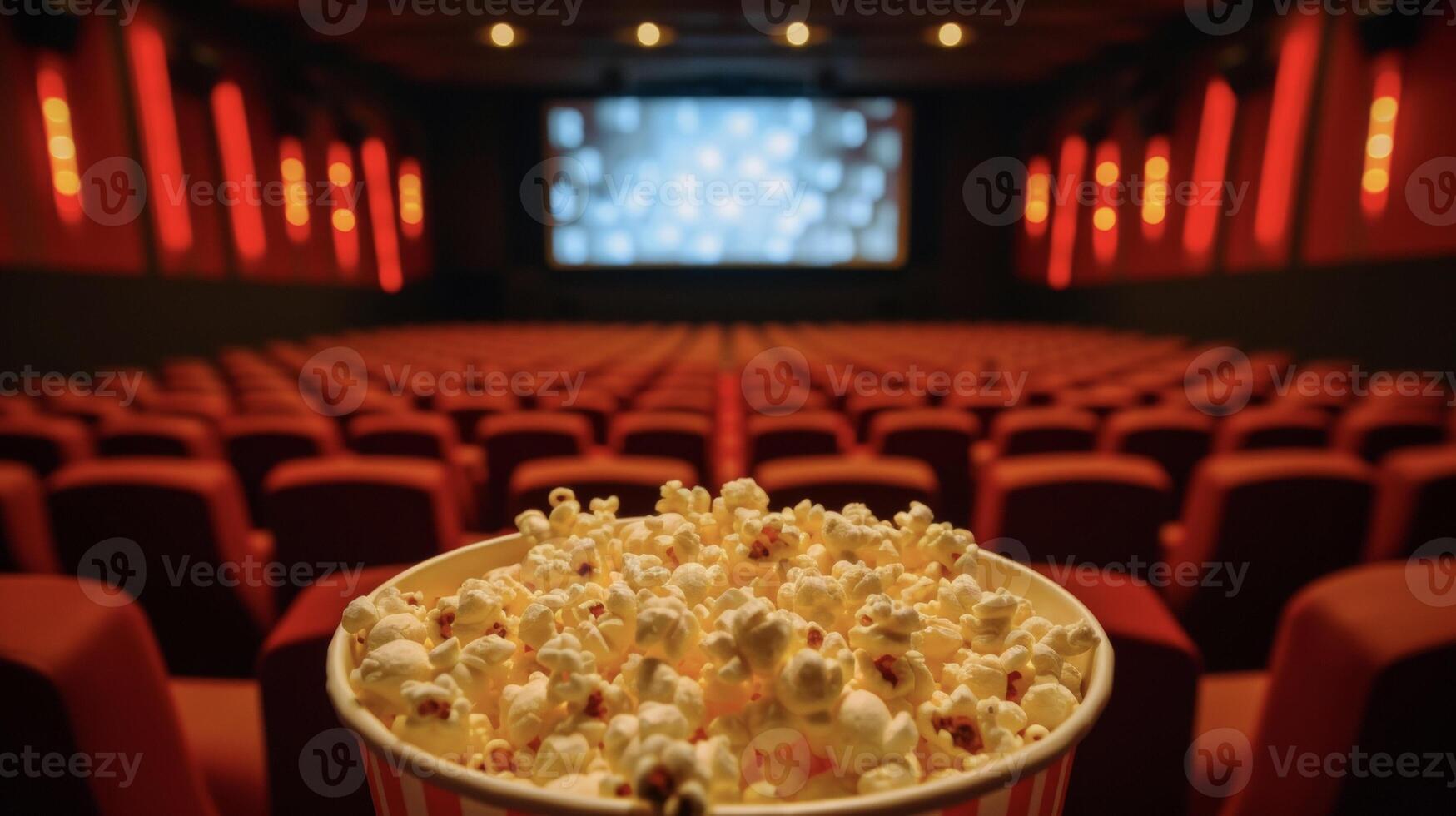 Background A movie theater where love stories are unfolding on the big screen and the smell of popcorn fills the air photo