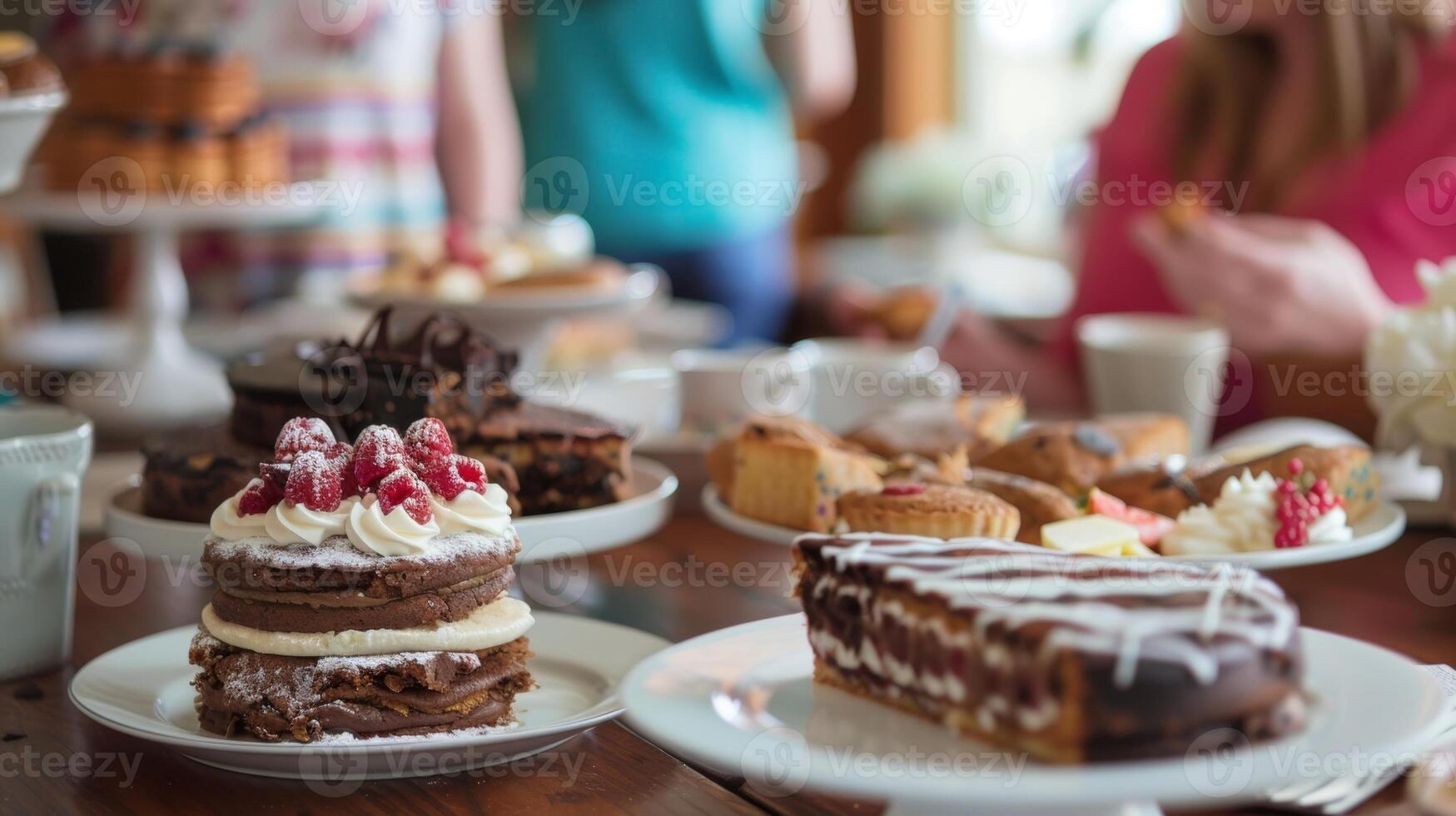 A table set with plates of homemade desserts as book club members take a break from discussing the book and indulge in some delicious treats photo