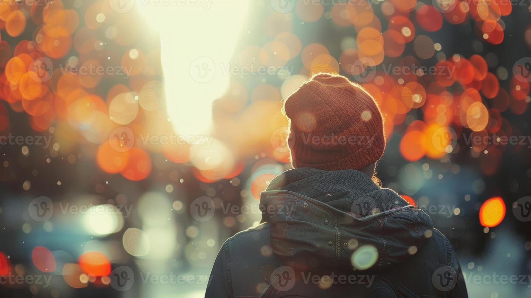 Amidst the chaotic energy of the city the man radiates a sense of calm and peace photo