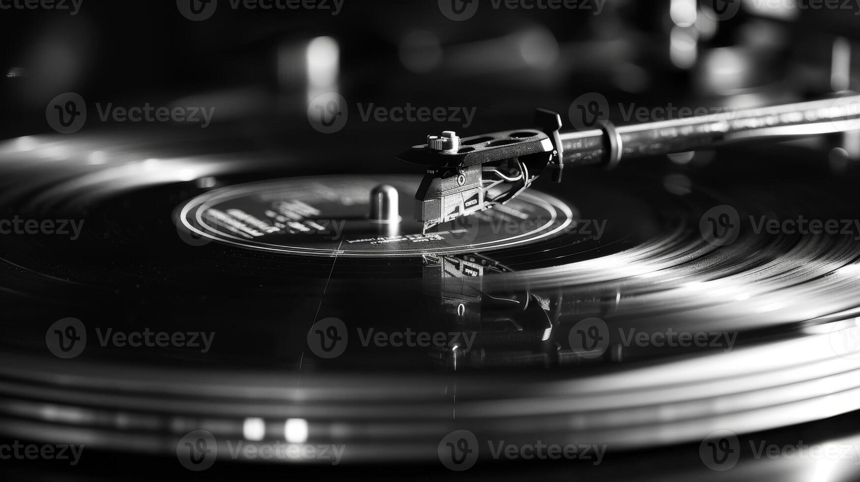 The delicate crackling sound of a needle hitting a vinyl record a familiar sound that brings back feelings of warmth and nostalgia photo