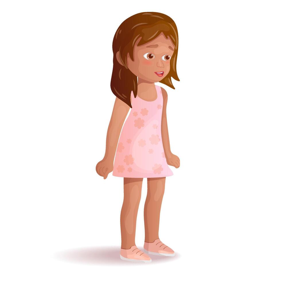 Little girl in a pink dress on a white background. vector