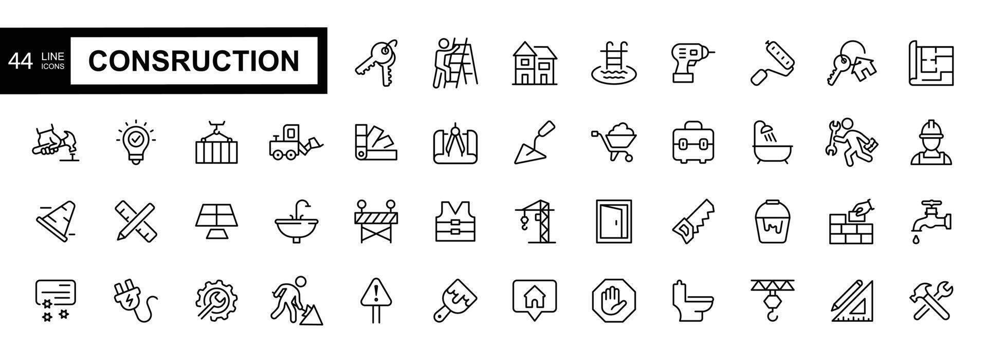 Construction, building, and home repair tools web icons in line style. Editable Stroke. vector