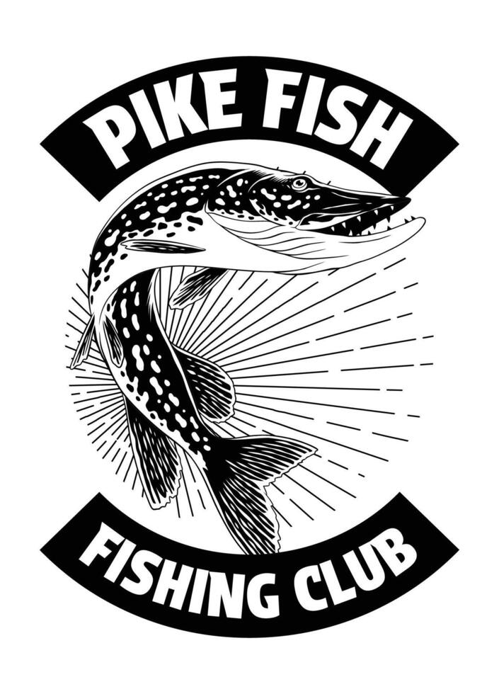 Fishing Pike Fish Shirt Design Vintage vector