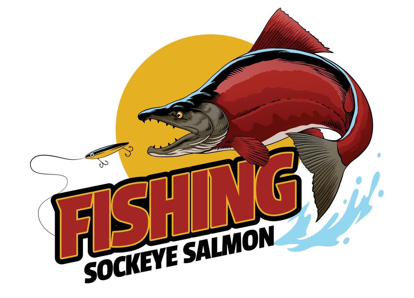 Fishing Sockeye Salmon Jumping Out of Water, Suitable for Print Design vector