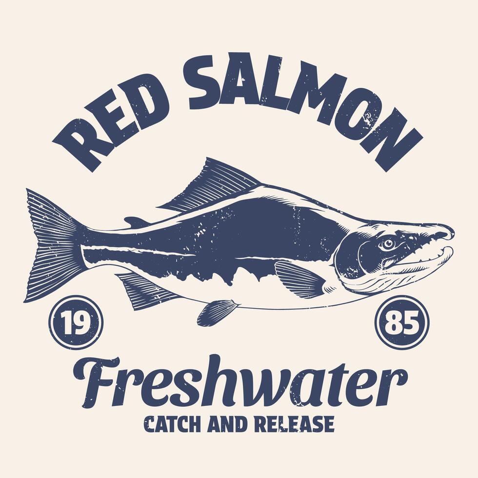 Vintage Shirt Design of Red Salmon Fish Illustration vector