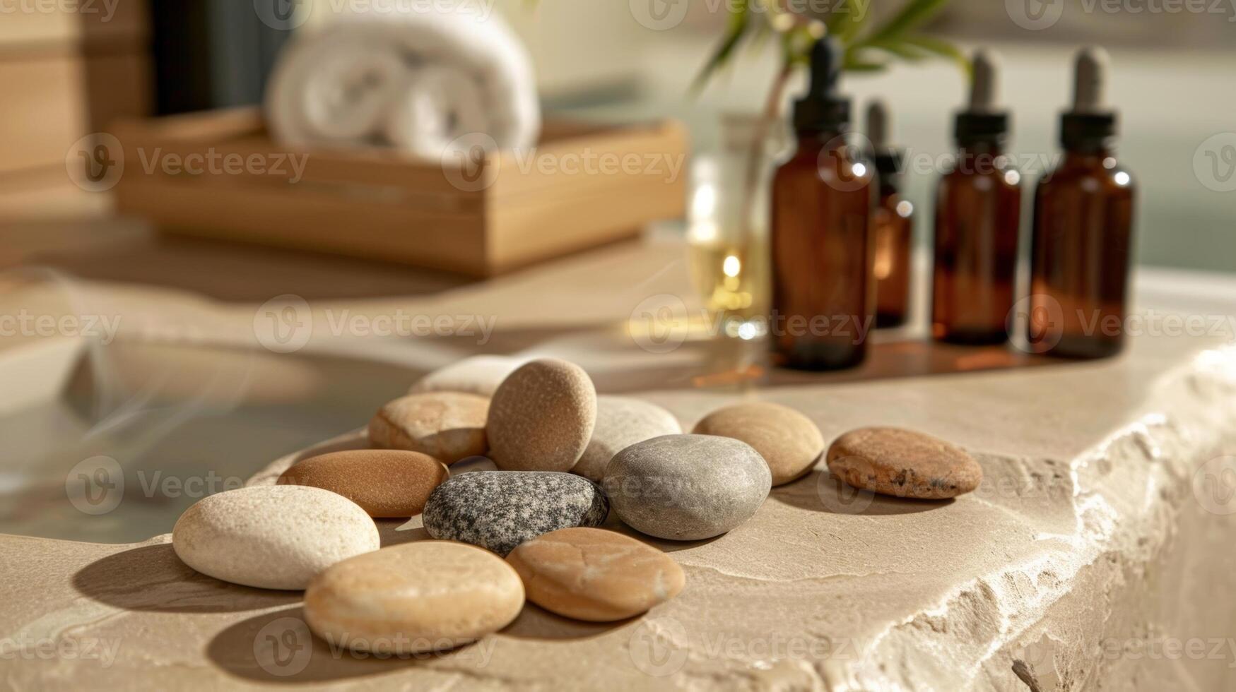 A set of aroma diffuser stones specially designed to release essential oils and fragrances into the sauna steam for a more theutic experience. photo