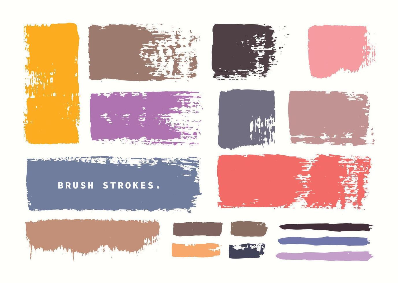 Colorful brush strokes texture element set. Abstract rough brushes design bundle. For artistic illustration. vector
