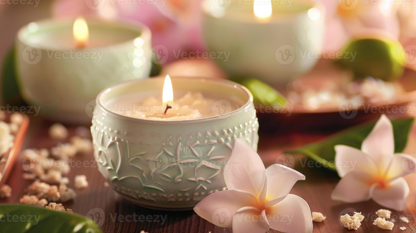 Delicate scents of jasmine and vanilla fill the air creating a peaceful and inviting atmosphere. 2d flat cartoon photo