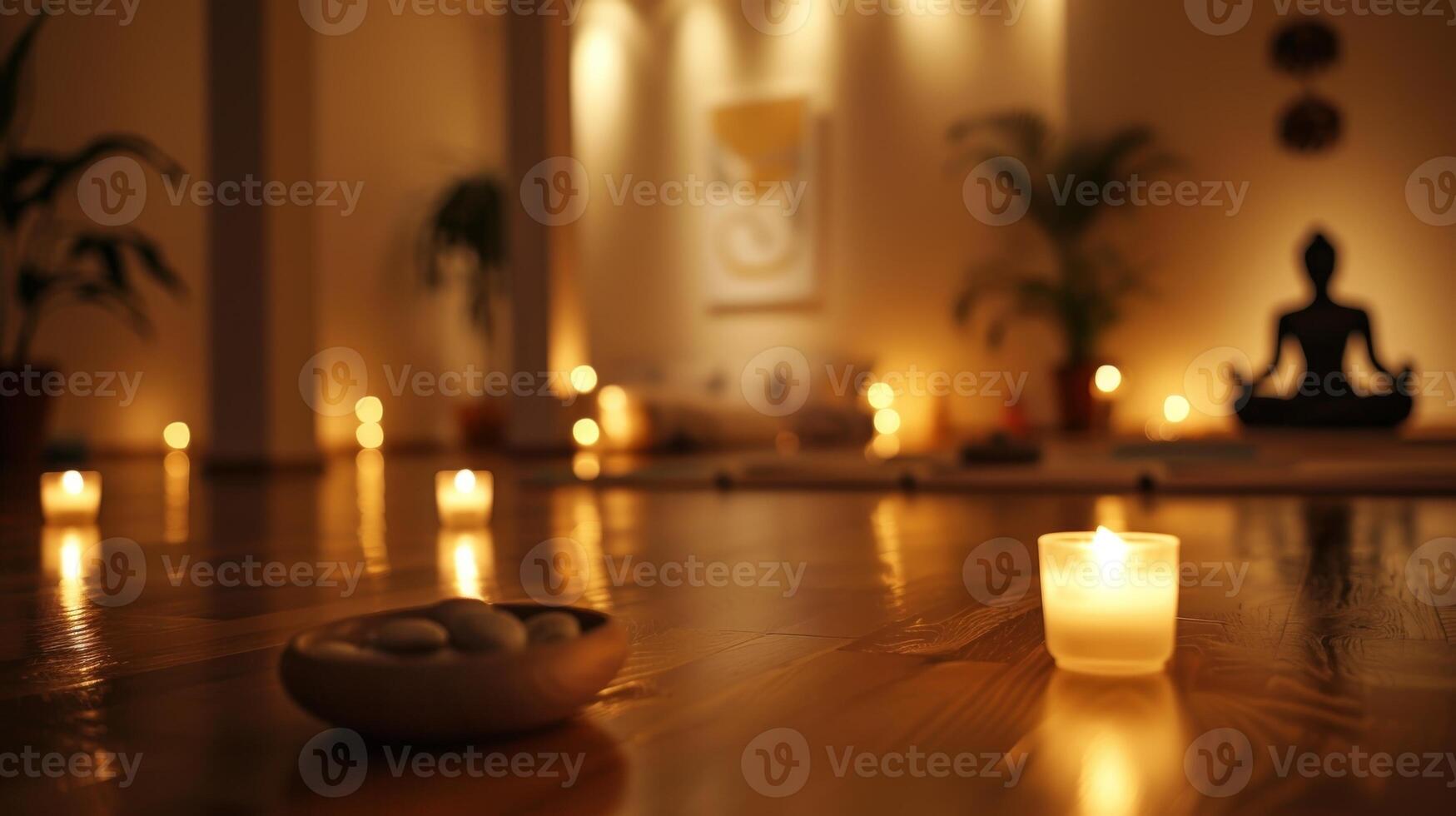 The dim lighting and tranquil ambiance of the yoga studio make it the perfect place to find inner peace and serenity. 2d flat cartoon photo