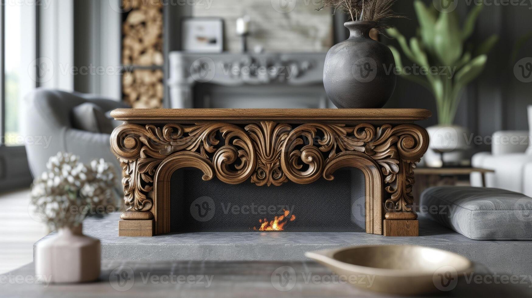 A photo of a wallmounted air vent cleverly disguised as a decorative piece with intricately carved details adding both function and style to the room