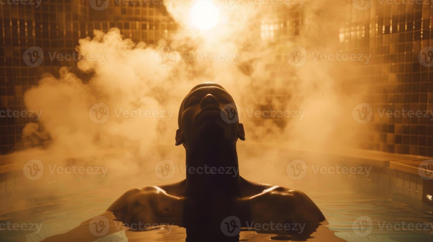 As the steam swirls around them a person takes the time in the sauna to practice deep breathing and mindfulness exercises for mental clarity. photo