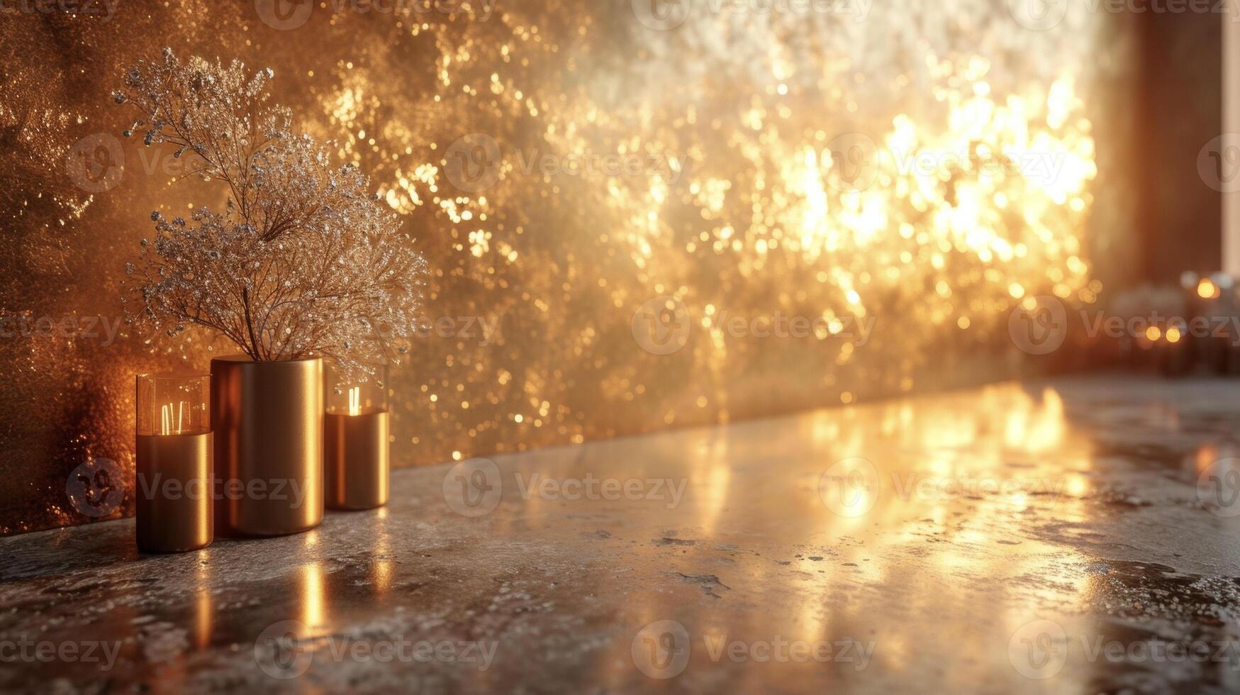 A closeup of a wall with a metallic foil finish catching the light and creating a stunning shimmer effect photo