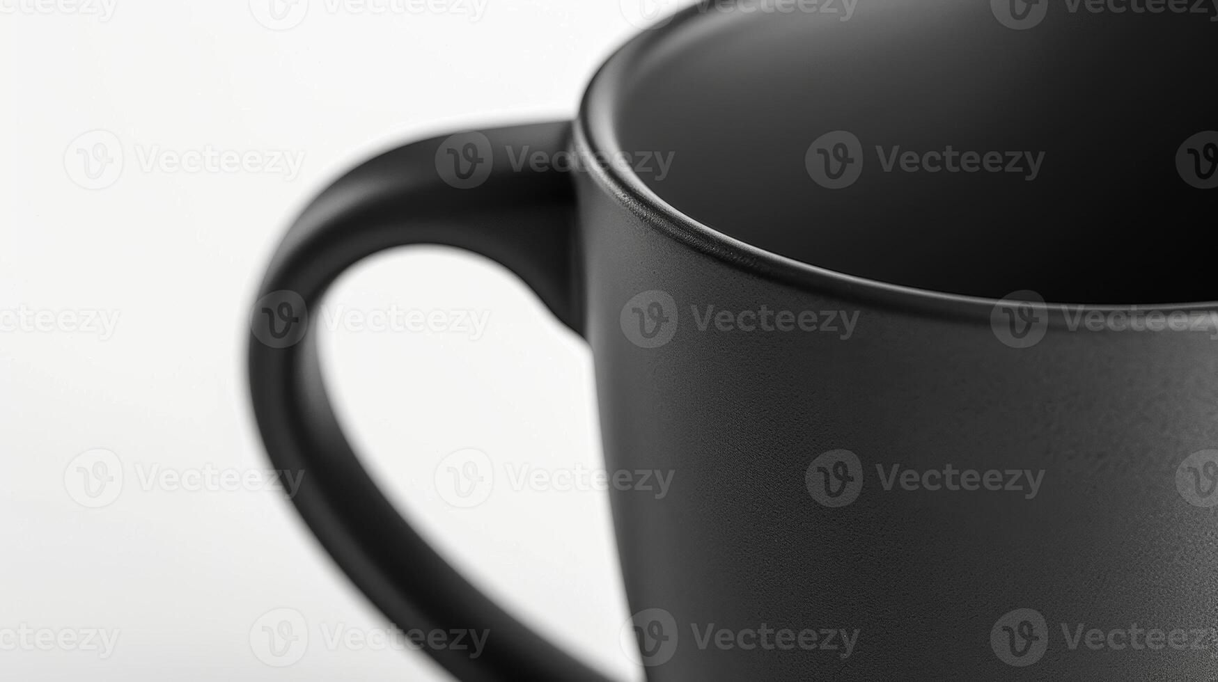 A closeup of a ceramic coffee mug with a matte finish featuring a unique angled handle design for a comfortable pouring experience. photo