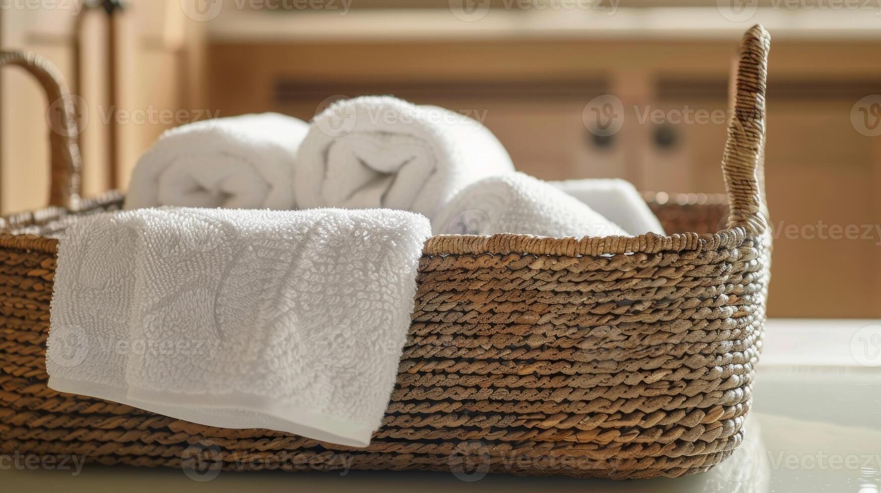 A basket filled with plush towels and comfy slippers sits nearby inviting you to wrap yourself up in comfort after your spa session. 2d flat cartoon photo