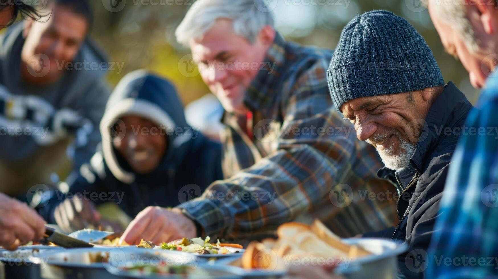 A closeup of a group of people sharing a meal and conversation after a game grateful for the camaraderie fostered by a sober sports league photo