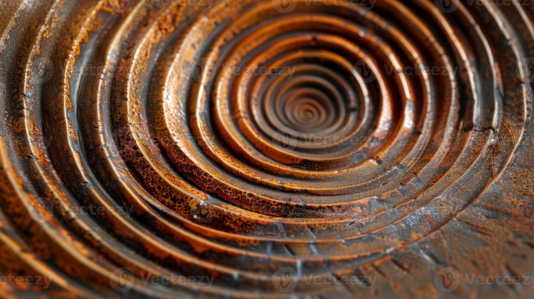 A ceramic plate with a striking spiral pattern achieved through the technique of surface carving. photo