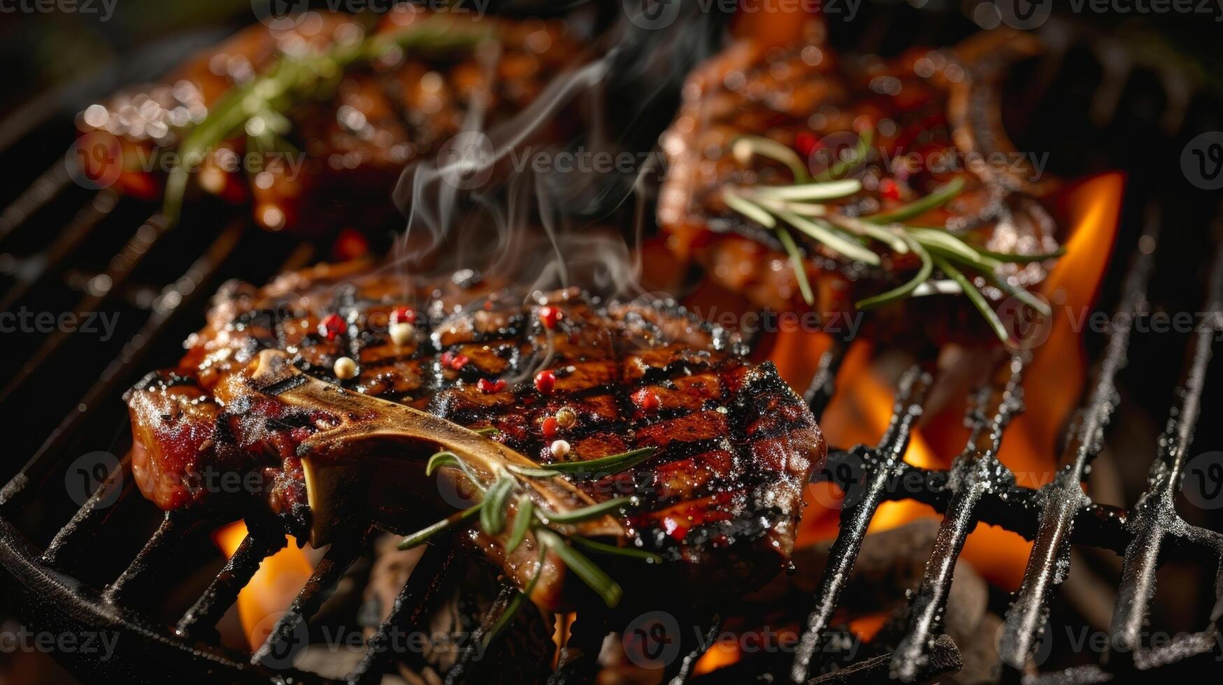 The smell of wood smoke mingles with the aroma of grilled meats creating a mouthwatering scent. 2d flat cartoon photo