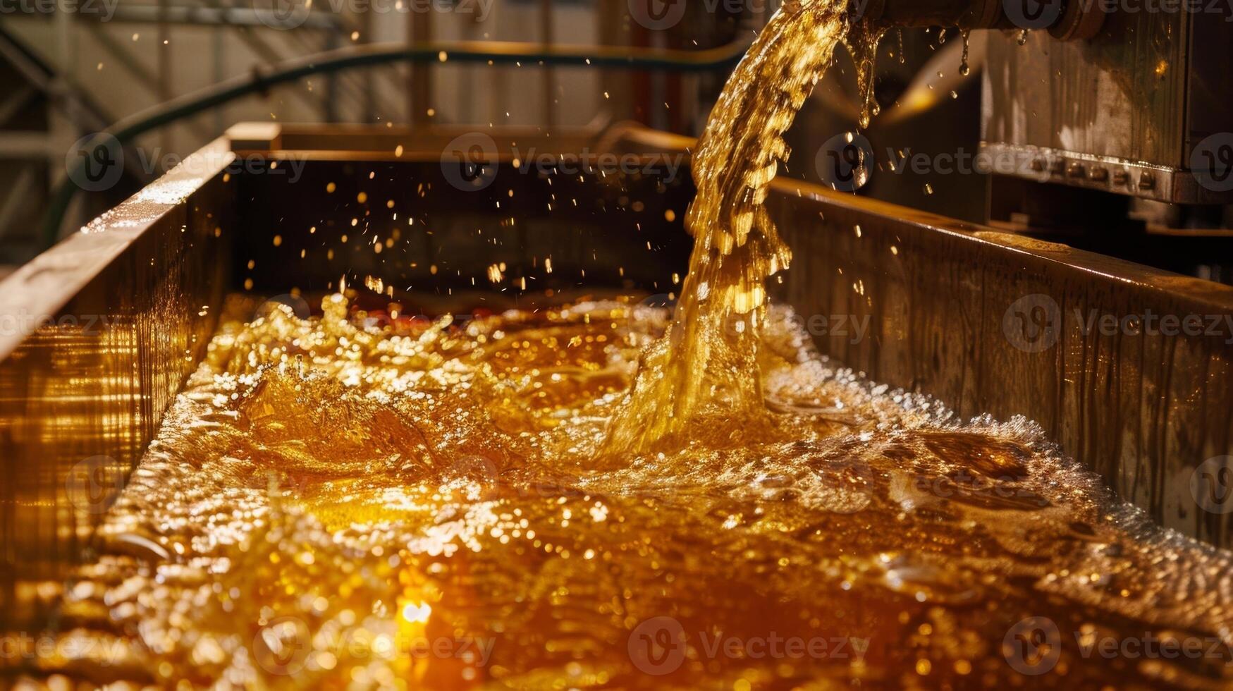 Golden liquid pours out of a fermenting tank ready for bottling photo